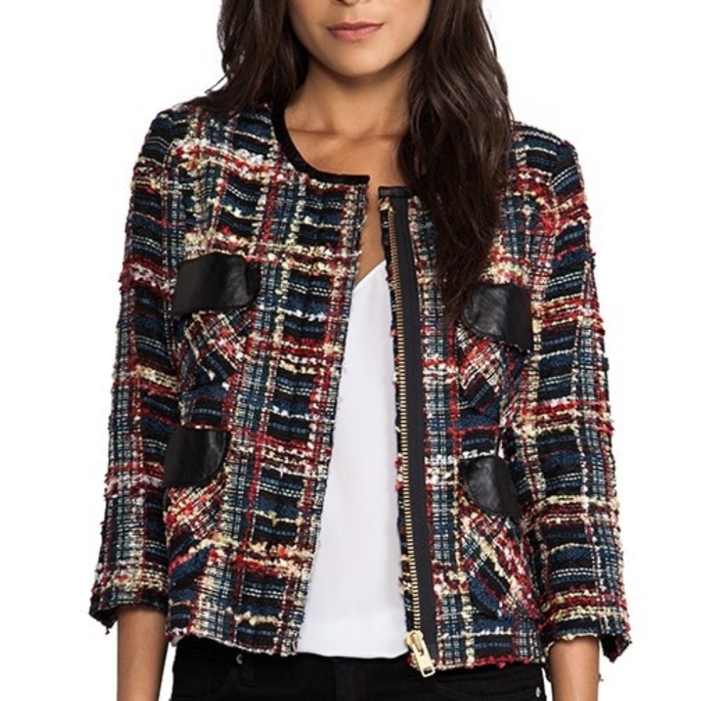 Smythe Tweed Plaid Jacket with Leather Accents